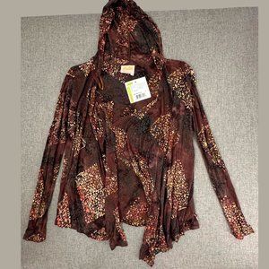 Santiki Open swim  Cali Cover Top Hooded Brown Small‎ Long Sleeve Semi Sheer